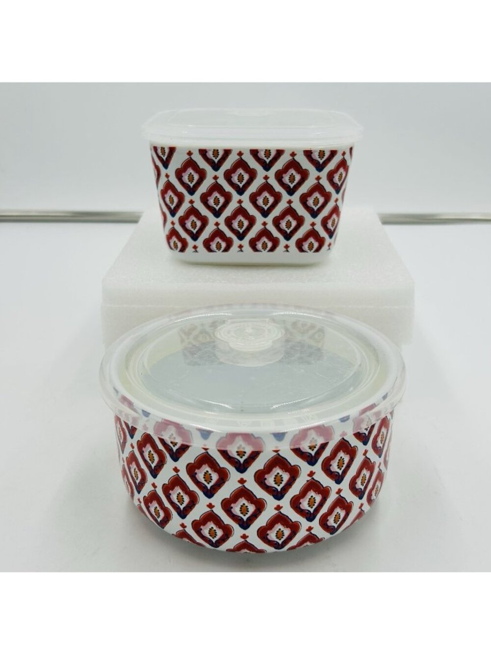 Set Of 2 Dash of That Lidded Stoneware Bowls Square Round Storage